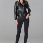 POLAR WHITES WOMENS LADIES BLACK FAUX LEATHER GOLD STUDDED BIKER JACKET