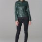NEW WOMENS LADIES BOTTLE GREEN FAUX LEATHER RACING BIKER 101 JACKET RRP £59