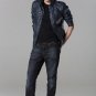 POLAR WHITES MENS COLLARLESS NAVY FAUX J1 LEATHER BIKER JACKET