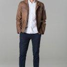 POLAR WHITES MENS COLLARLES BROWN  FAUX LEATHER J2 BIKER JACKET