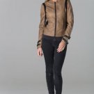 POLAR WHITES WOMENS LADIES BROWN FAUX LEATHER BUCKLE R12 BIKER JACKET