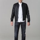 POLAR WHITES MENS BLACK FAUX LEATHER BOMBER JACKET