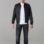 POLAR WHITES MENS BLACK FAUX LEATHER BOMBER JACKET