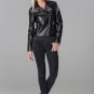 POLAR WHITES WOMENS LADIES BLACK FAUX LEATHER SILVER STUDDED BIKER JACKET