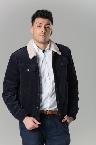 Polar White Men's Navy Western Cord Jacket With Faux Fur Lining
