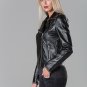 POLAR WHITES WOMENS LADIES BLACK FAUX LEATHER SILVER STUDDED BIKER JACKET