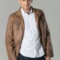 POLAR WHITES MENS COLLARLES BROWN FAUX LEATHER J2 BIKER JACKET