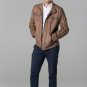 POLAR WHITES MENS COLLARLES BROWN FAUX LEATHER J2 BIKER JACKET