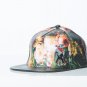 Polar whites mens / womens faux leather floral print black peak cap, Snapback