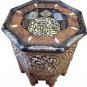 Moroccan Octagonal End Table Silver Metal Camel Bone & Henna Arabic Furniture