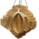 Moroccan Hanging Pendant Carved Perforated Artisan Metalwork Lantern Lamp