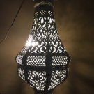 Moroccan  Large Hanging Pendant Lantern Rustic Lamp White Enamel Iron
