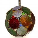 Moroccan Hanging Pendant Brass & Multicolor Stained Glass Lamp Sphere 8" Ø