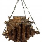 Moroccan Hanging Pendant Carved Perforated Brass Plated Metalwork Lantern Lamp