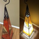 Moroccan Orange Henna Lamp in Tattooed Goat Skin & Iron Eclectic Floor Lamp