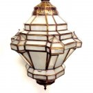 Moroccan Hanging Pendant Lantern Carved Brass & Frosted Glass Lamp Fixture