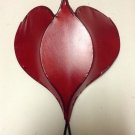 Pair Moroccan Henna Red Goat Leather & Wrought Iron Flower Sconce Lamp Shade