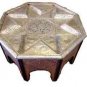 Vintage Moroccan Octagonal Table Engraved Metal & Wood Arabic Design Furniture