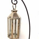 Moroccan Lantern Silver Metal Glass Hanging Hexagonal Votive Lamp Candle Holder