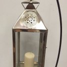 Moroccan Star Lantern Silver Metal & Glass Hanging Votive Lamp Candle Medium