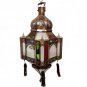 Moroccan Hanging Pendant Lantern Carved Brass Plated & Glass Tin Lamp Fixture