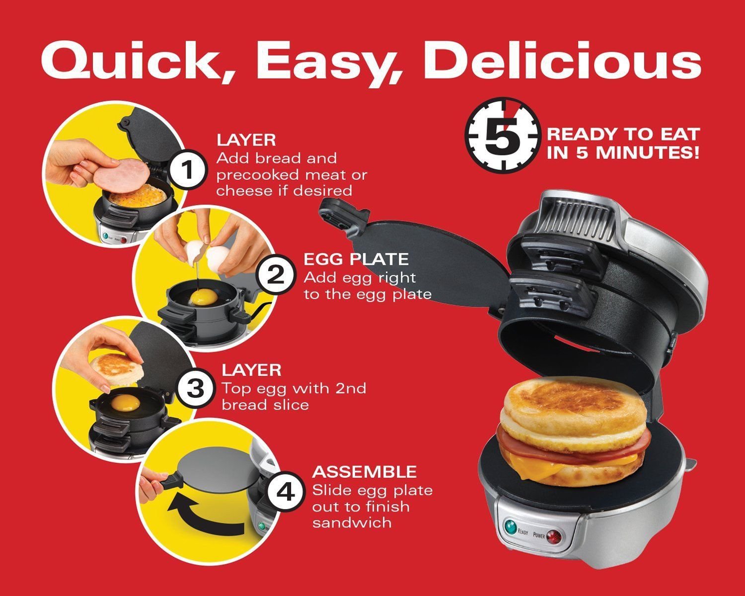Hamilton Beach 25475A Breakfast Sandwich Maker New