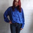 Vintage Blouse Size 18 Electric Blue Top Boho Grunge Oversize Floral Shirt 80s L