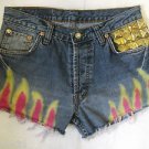 Levi Vtg 8/10 Red/Yellow Studded Grunge High Waisted Waist Denim Shorts 467