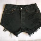 Levi High Waisted Shorts 12 Dark Green 501 Distressed Grunge Vintage Denim
