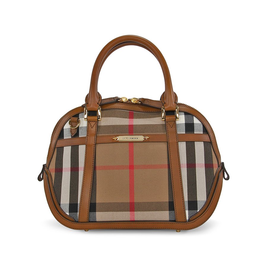 Burberry Authentic Leather and Sartorial House Check Bowling Bag