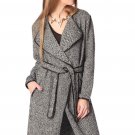 Black Belted Duster Coat in Herringbone (S/6)