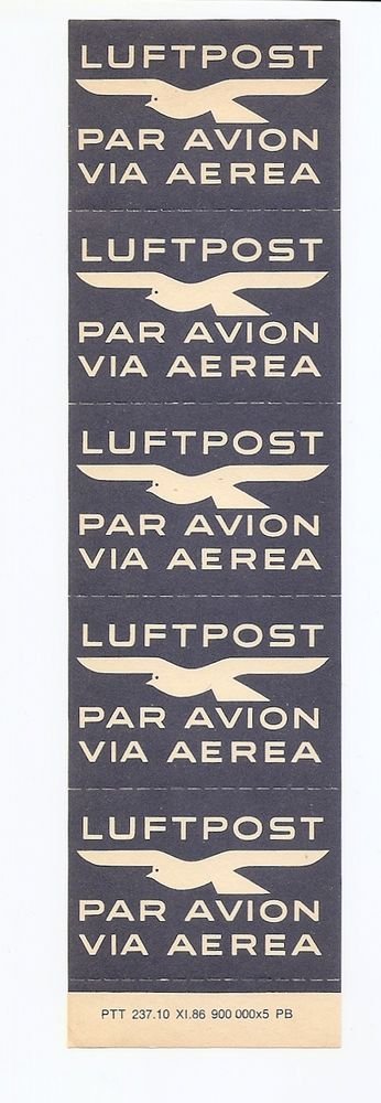 SWITZERLAND - Air Mail Luftpost Etiquette Labels Pane of 5 MNH OG