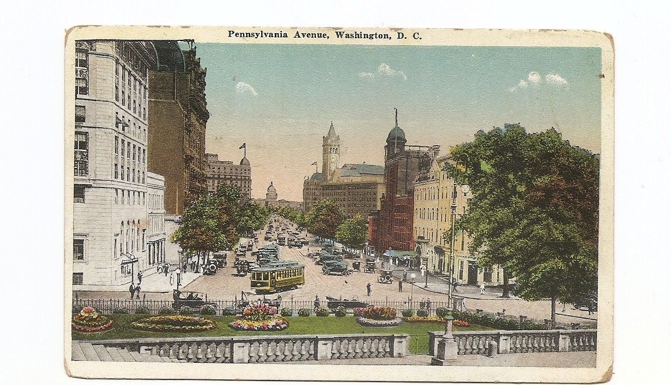 2 Postcards WASHINGTON DC Pennsylvania Ave, State, War, Navy Bldg 1920s Colored