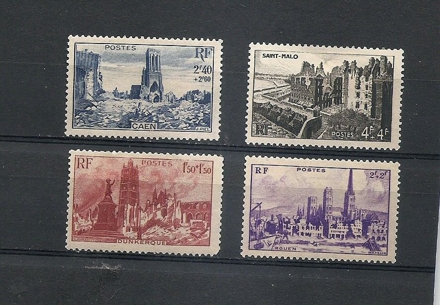 FRANCE War Ruins 1945 Set of 4 Yvert 744-747 Scott B197-200 MH
