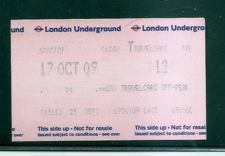 LONDON UK Underground Transit Ticket Day Travelcard 2009 Used