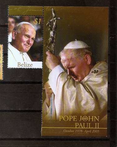 BELIZE Pope John Paul II  2005 Scott 1186 MNH + Philatelic Bureau Brochure