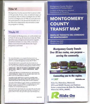 MONTGOMERY COUNTY MARYLAND USA RIDE ON Transit Guide June 2025 CURRENT Pristine