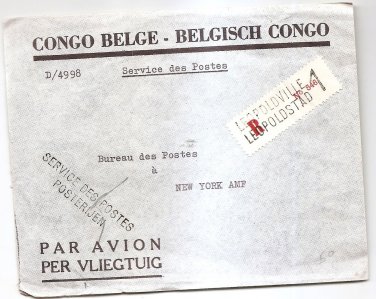 BELGIAN CONGO BELGIUM Registered Cover Bureau des Postes to USPO New York USA