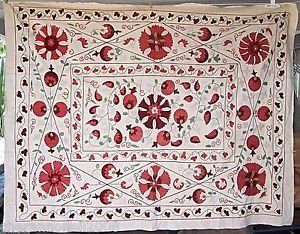 Fully Handstitched SUZANI COVERLET/WALL HANGING Anar (Pomegranate) Motif 5'x6.5'