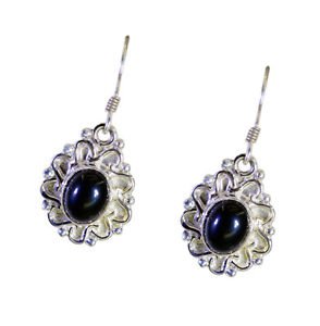 Riyo Black Onyx Semi Precious Silver Vintage Earring L 1in Sebon-6023