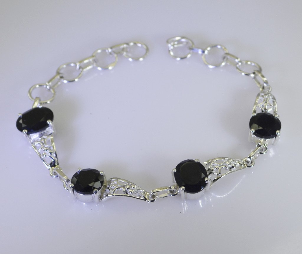 Riyo A Black Onyx 925 Solid Sterling Silver Detailed Bracelet Sbrabon-6027