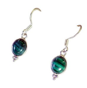 Riyo Malachite 0.925 Sterling Silver Antique Earrings L 1in Semal-48018