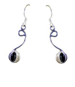 Riyo Black Onyx Pure Silver Jewelry Huggy Earrings L 1.2in Sebon-6014