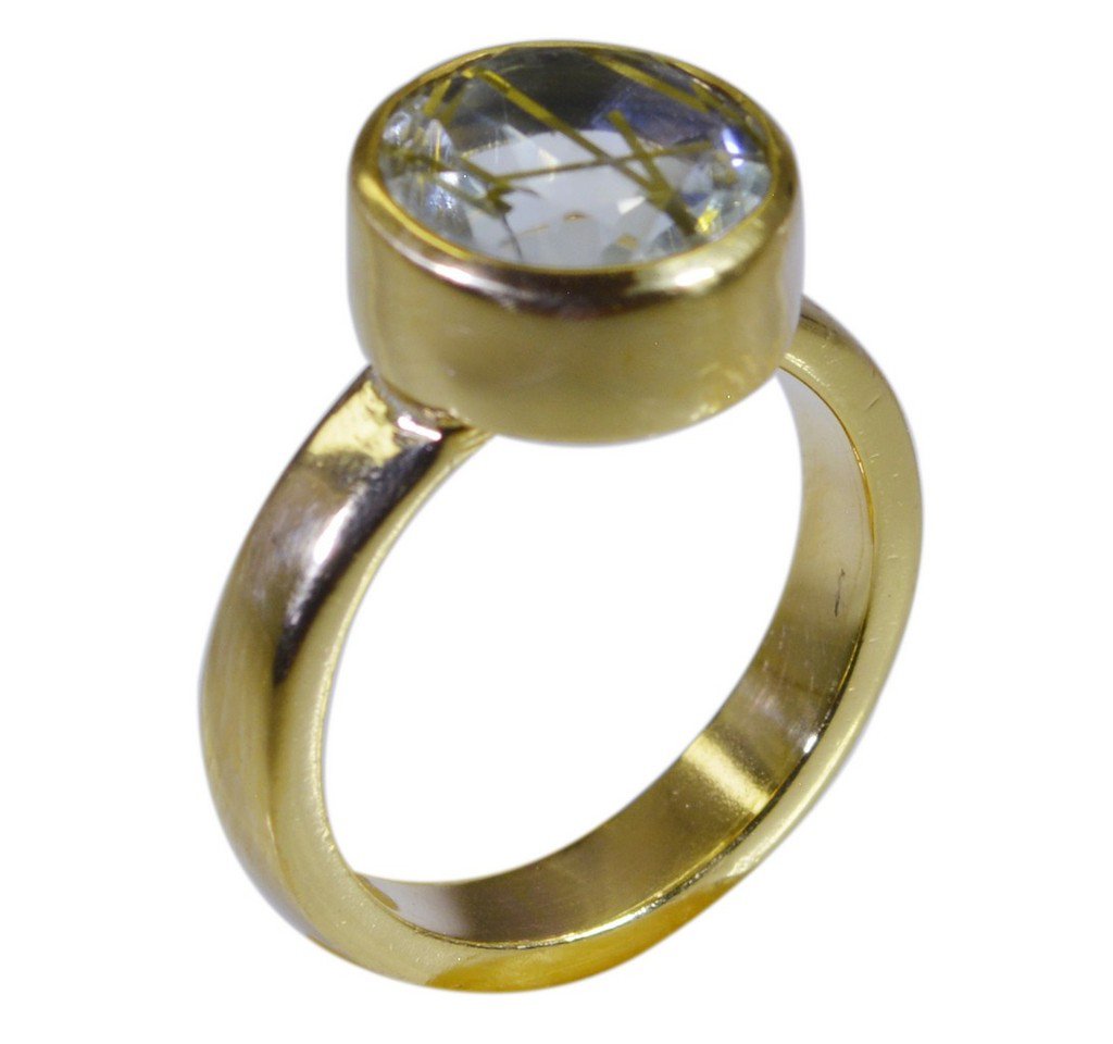 Riyo Multi Gold Plated Rutile Quartz CZ Ring good-looking handmade jewelry for s