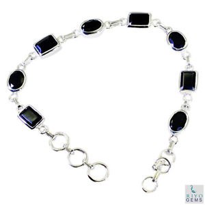 Riyo Black Onyx Contemporary Designer Silver Chakra Bracelet L 7.5in Sbrabon-601
