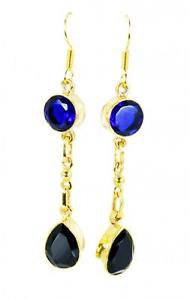 Riyogems Black Onyx Blue Sapphire Cz Wholesale Gold Plated Celebrity Earring L 1