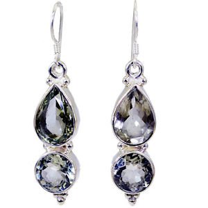 Riyo Green Amethyst Silver Stones Antique Earrings L 1.7in Segam-28001