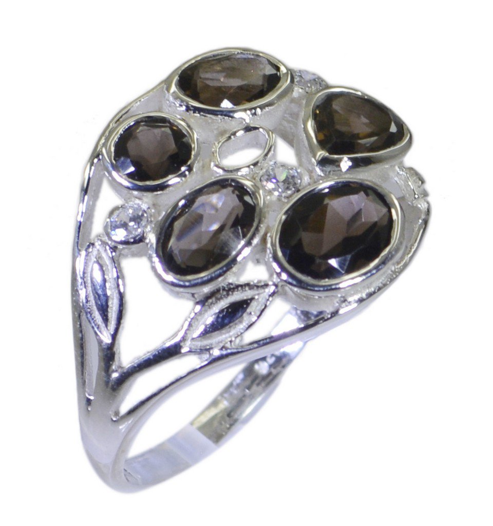 Riyo Brown 925 sterling silver Smoky Quartz Ring glossy handmade chain jewelry S