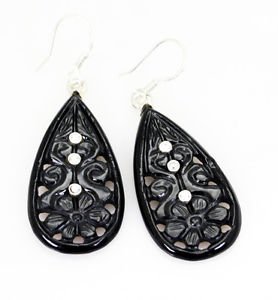 Riyo Black Onyx Real Silver Jewellery Spring Hoop Earrings L 2.5in Sebon-6018