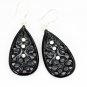 Riyo Black Onyx Real Silver Jewellery Spring Hoop Earrings L 2.5in Sebon-6018